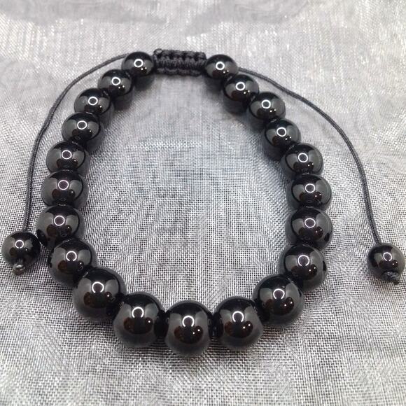 Artisan Made Obsidian Stone Bracelet Black Beaded Adjustable Cord Stackable NEW - Picture 4 of 8